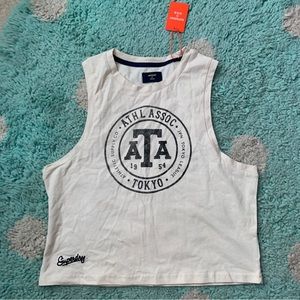 NWT Superdry Muscle Tank Shirt Top Sleeveless RacerBack Tokyo Athletic Ivory UK